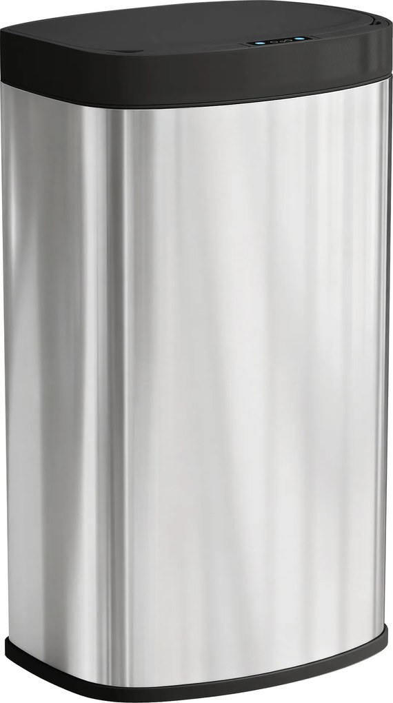 Caixote do lixo automático para cozinha de 55 L em aço inoxidável, com tampa de fecho suave, 38 x 28,5 x 69 cm, prateado
