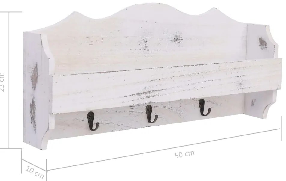 Cabide de parede 50x10x23 cm madeira branco