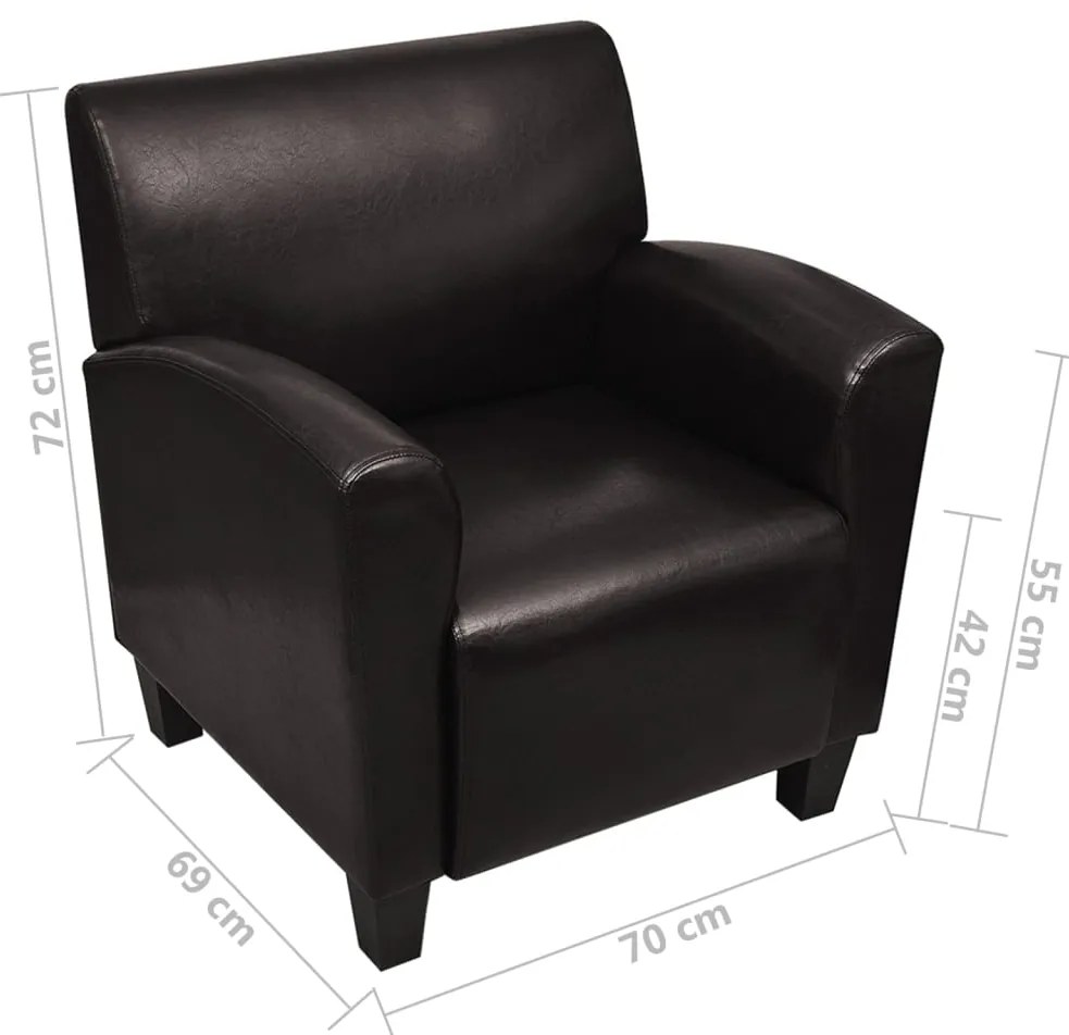 Poltrona couro artificial castanho-escuro