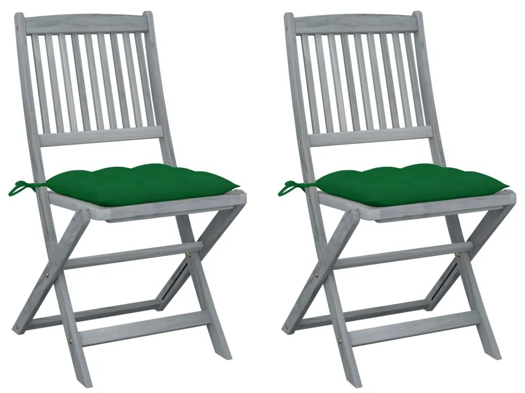 vidaXL Cadeiras exterior dobráveis c/ almofadões 2 pcs acácia maciça