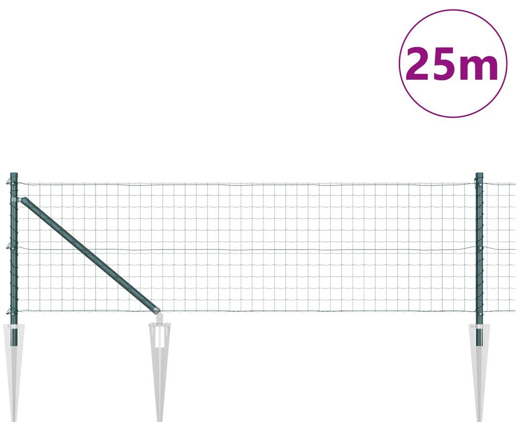 Cerca Euro da com 13 Postes de Espiga 0.4x25 m Aço Galvanizado Verde