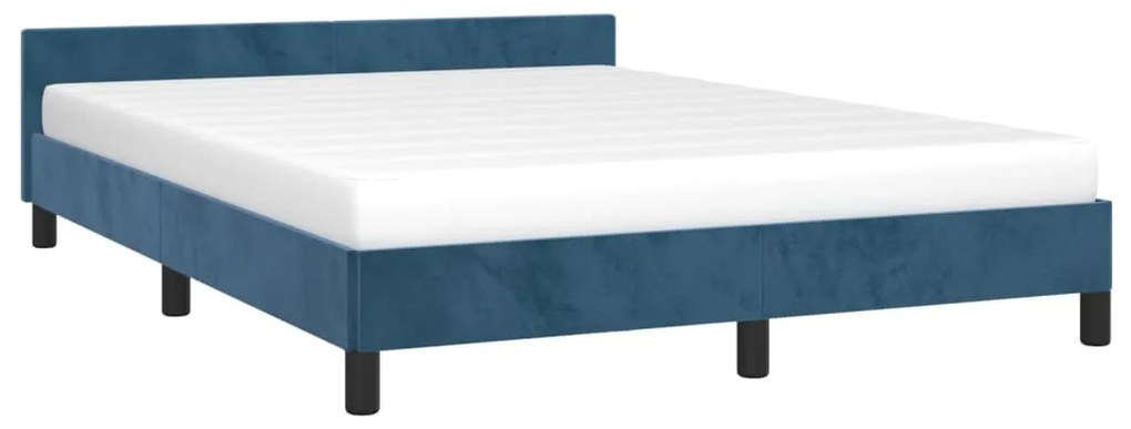 Estrutura de cama c/ cabeceira 140x190 cm veludo azul-escuro