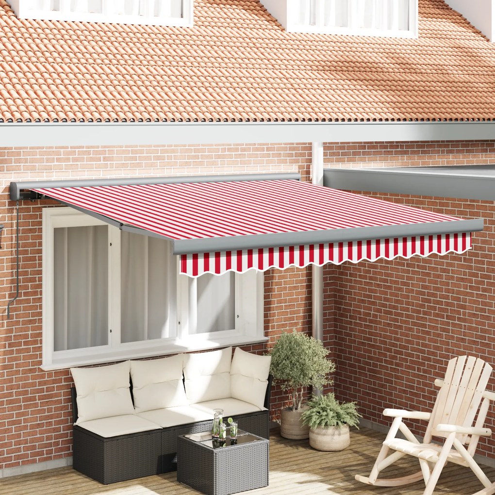 vidaXL Toldo Retrátil Manual Listrado Vermelho e Branco 350x250 cm