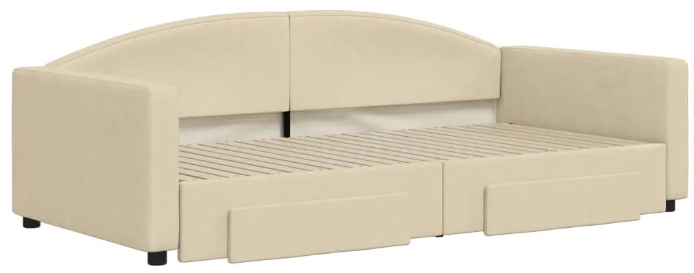 Sofá-cama com gavetão e gavetas 100x200 cm tecido cor creme