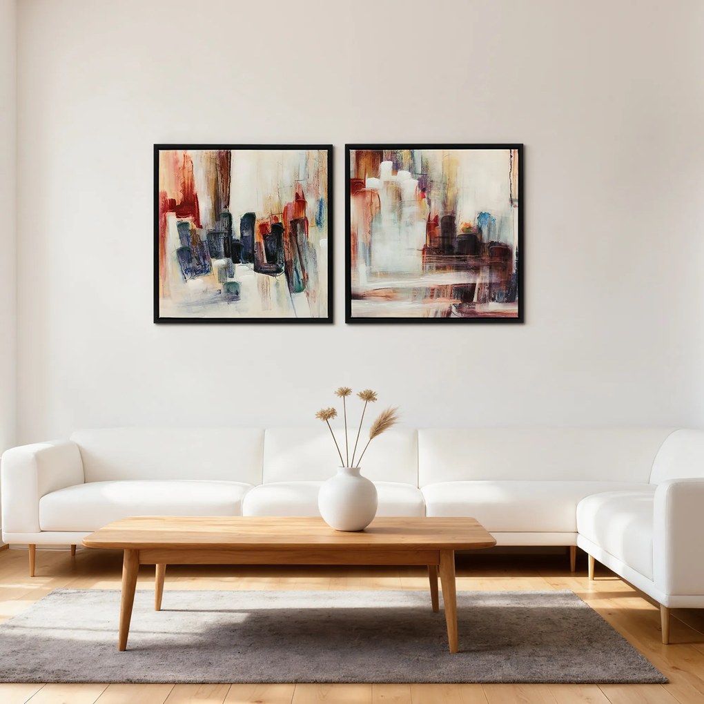 Quadros em Tela Abstractos 40x40 cm 2 Peças Quadros de Arte de Parede Emoldurados Decoração Moderna Multicolor