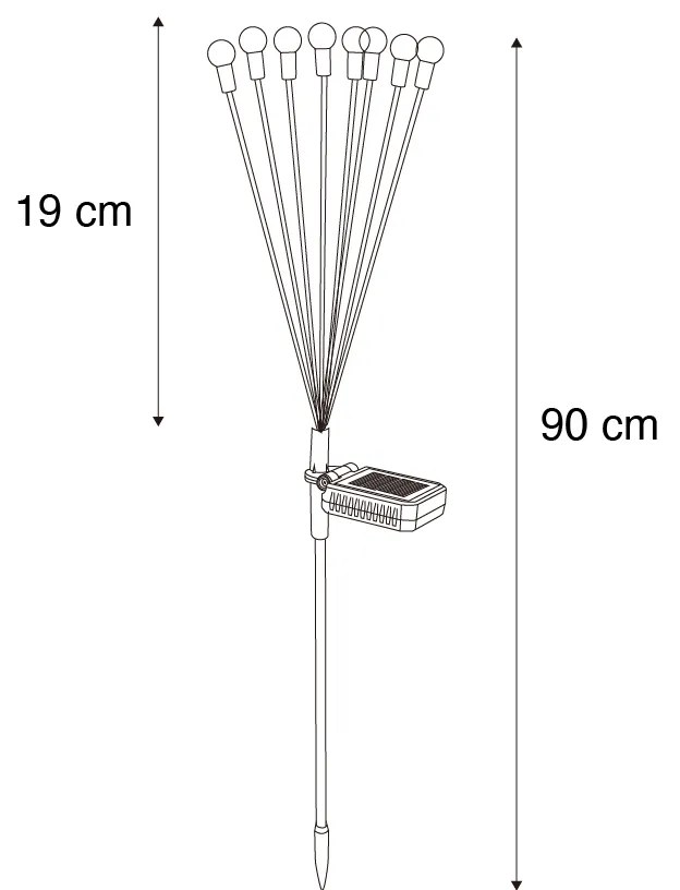 Candeeiro de pé exterior preto com LED solar e ponta para o chão - Fire Fly Moderno