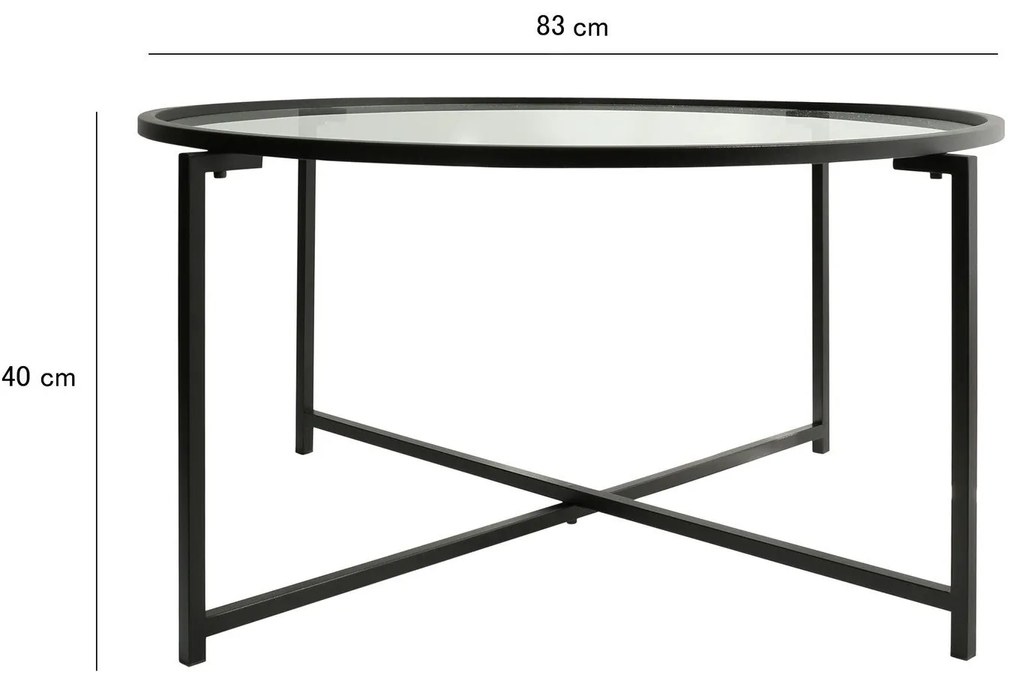 Mesa de Café Sun - Preto Mate - Vidro Temperado 83x40x83cm
