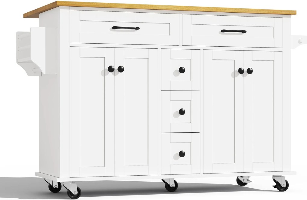Carrinho de cozinha multifuncional com tampo de trabalho dobrável, 140x40/65x89 cm, Branco+Cor natural| AOSOM Portugal