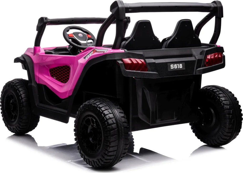 Carro elétrico para Crianças 24V, 4x4, 2 lugares Gravity Buggy Rodas de espuma EVA e assento Couro ecológico rosa