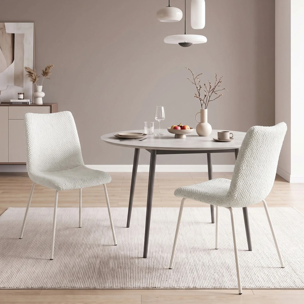 Conjunto de 2 Cadeiras de Jantar em Veludo (MESA NÃO INCLUIDA) com Assento e Encosto Acolchoados e Pés Metálicos Branco