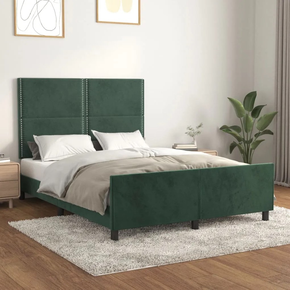 vidaXL Estrutura de cama sem colchão 140x200 cm veludo verde-escuro
