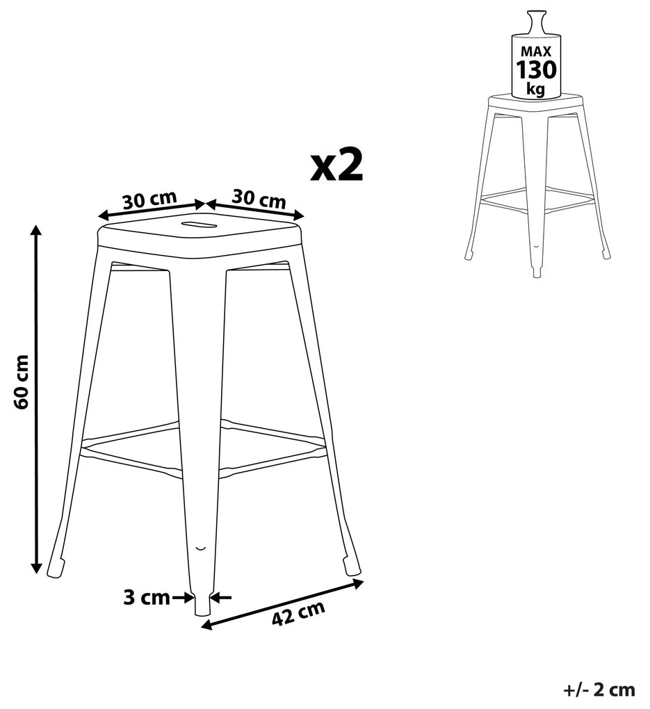 Conjunto de 2 bancos de bar em aço preto e dourado 60 cm CABRILLO Beliani