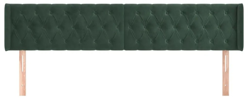 Cabeceira de cama c/ abas veludo 203x16x78/88cm verde-escuro