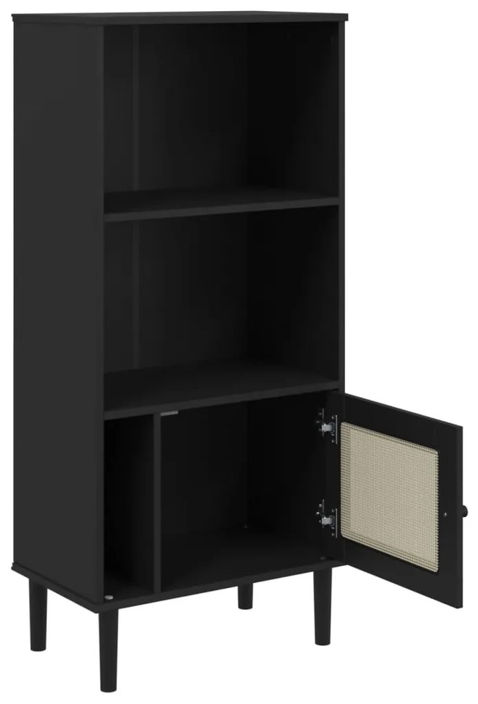 Estante SENJA aspeto de vime 60x35x130 cm pinho maciço preto