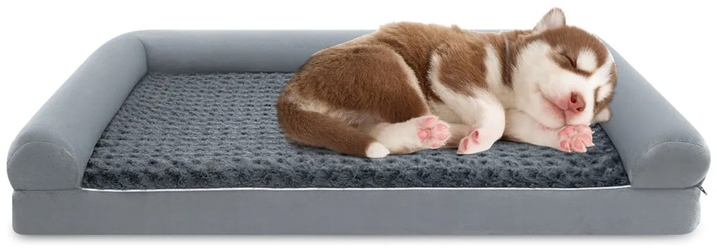 Cama ortopédica para cães grandes 113 x 89 x 18 cm com almofada para cães grandes e médios L Cinza