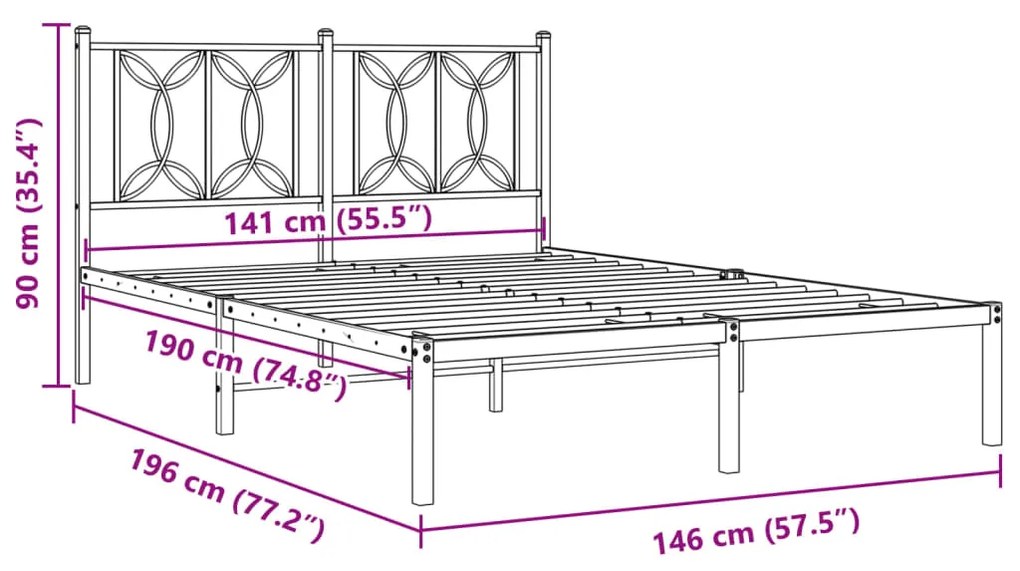 Estrutura de cama com cabeceira 140x190 cm metal branco