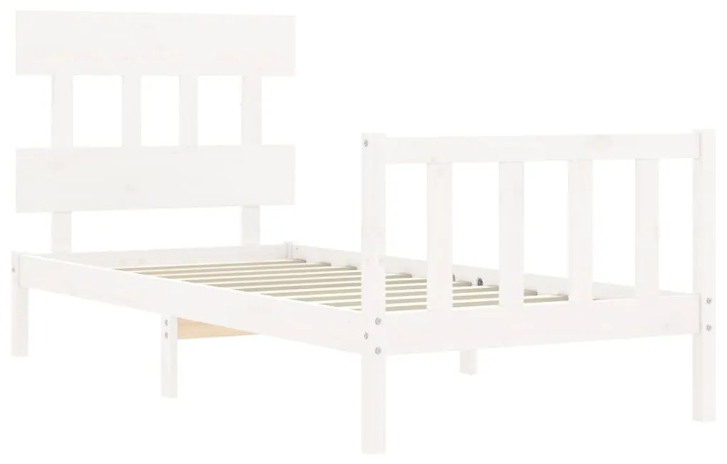 Estrutura de cama com cabeceira 100x200cm madeira maciça branco