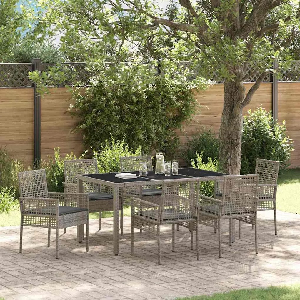 vidaXL Conjunto de Jantar de Jardim com 7 Peças da e Almofadas Cinza em Rattan Sintético
