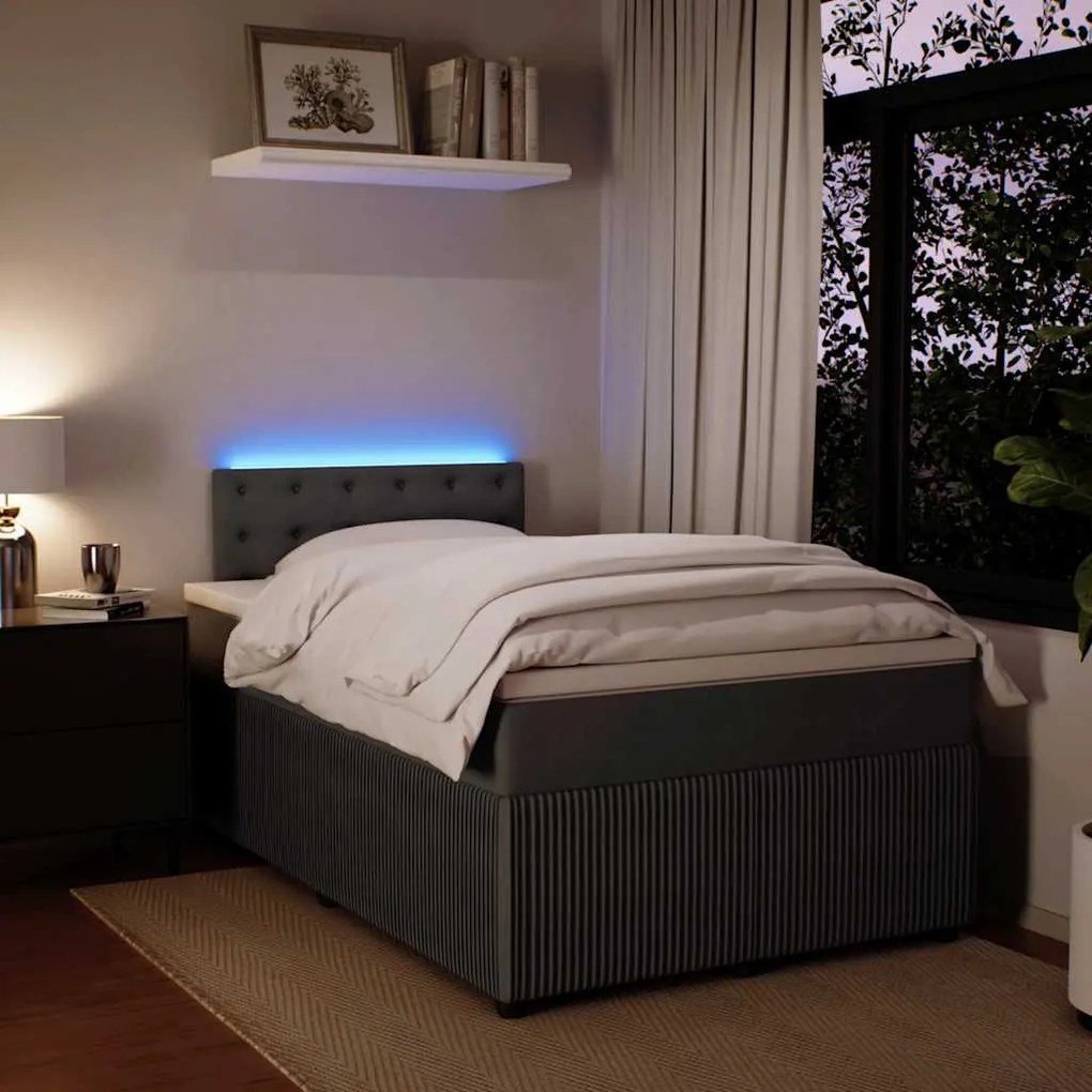 Cama boxspring com colchão 120x190 cm veludo cinzento-escuro