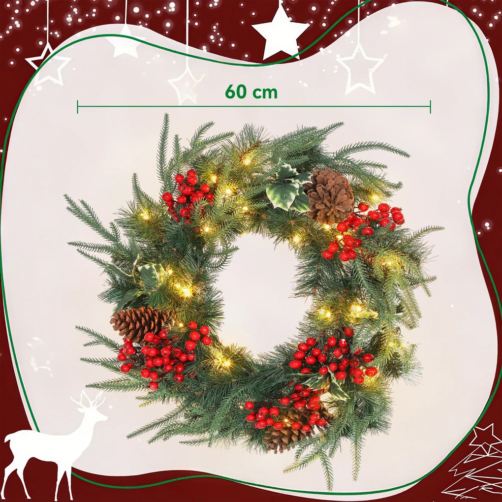Grinalda de Natal Luminosa, 60 x 60 x 8 cm, 35 LED com Temporizador, Verde