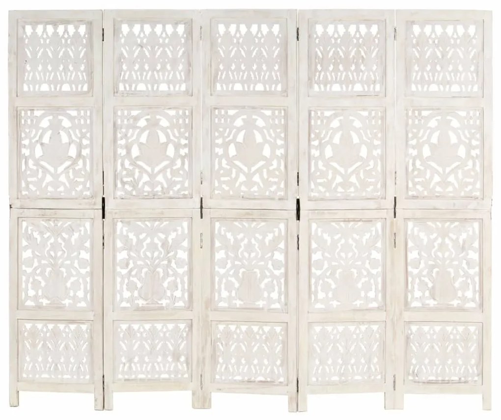 Biombo esculp. mão 5 painéis 200x165cm mangueira maciça branco