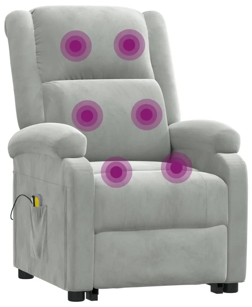 Poltrona elevatória de massagens veludo cinzento-claro