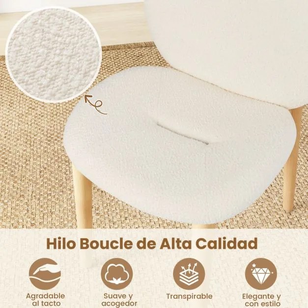 Conjunto de 2 cadeiras de jantar com pernas em madeira, assentos e encostos curvos acolchoados com espuma branca e natural