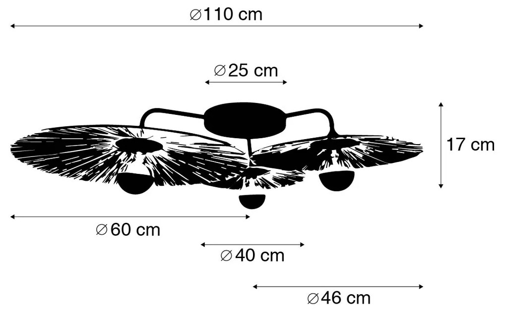 Candeeiro de teto rústico preto com corda 3 luzes - Leia