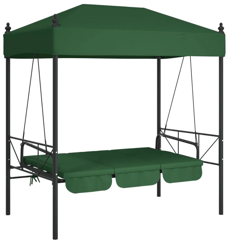 Banco baloiço para jardim com toldo aço verde
