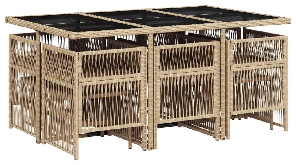 11 pcs conjunto de jantar p/ jardim com almofadões vime PE bege