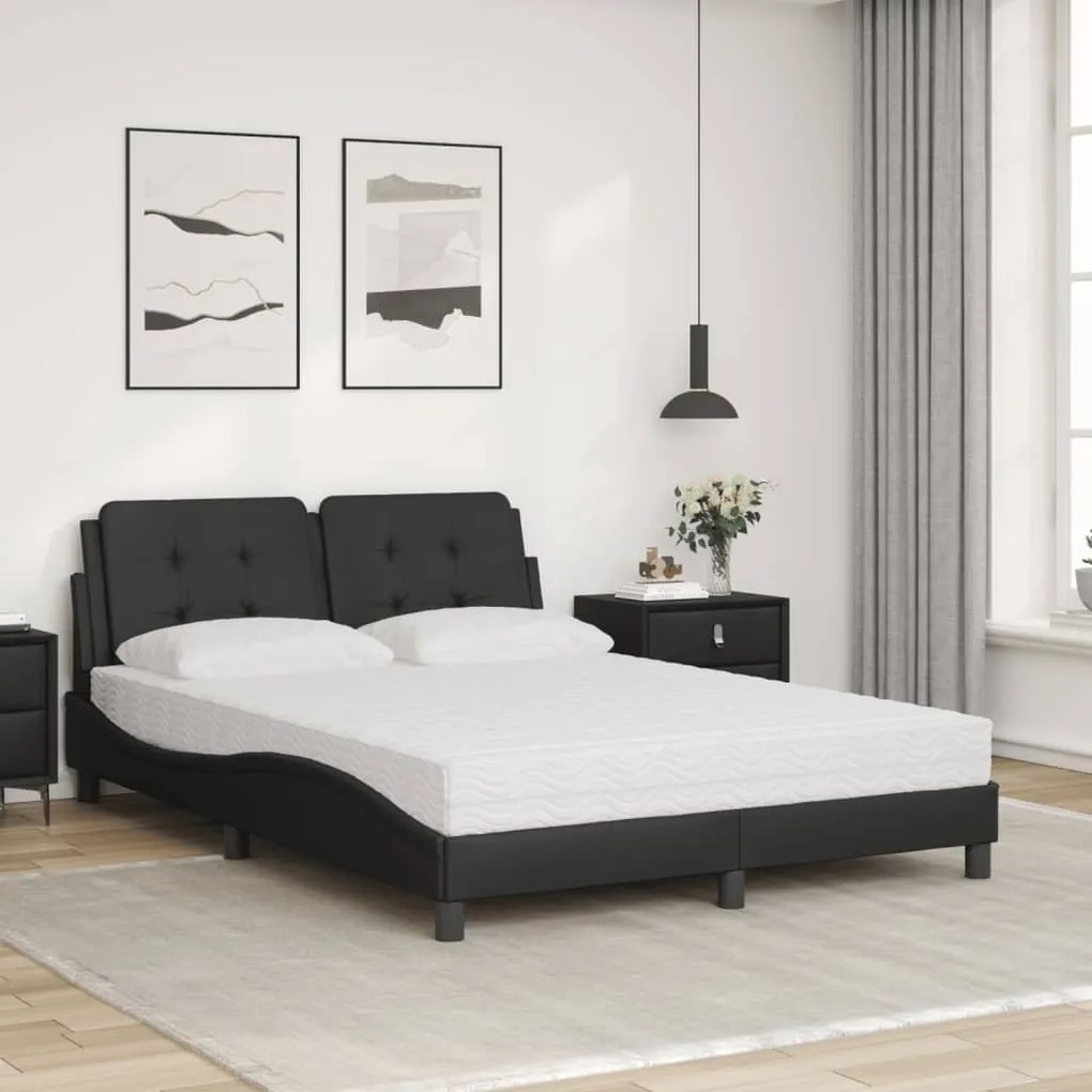 Cama com colchão 140x200 cm couro artificial preto