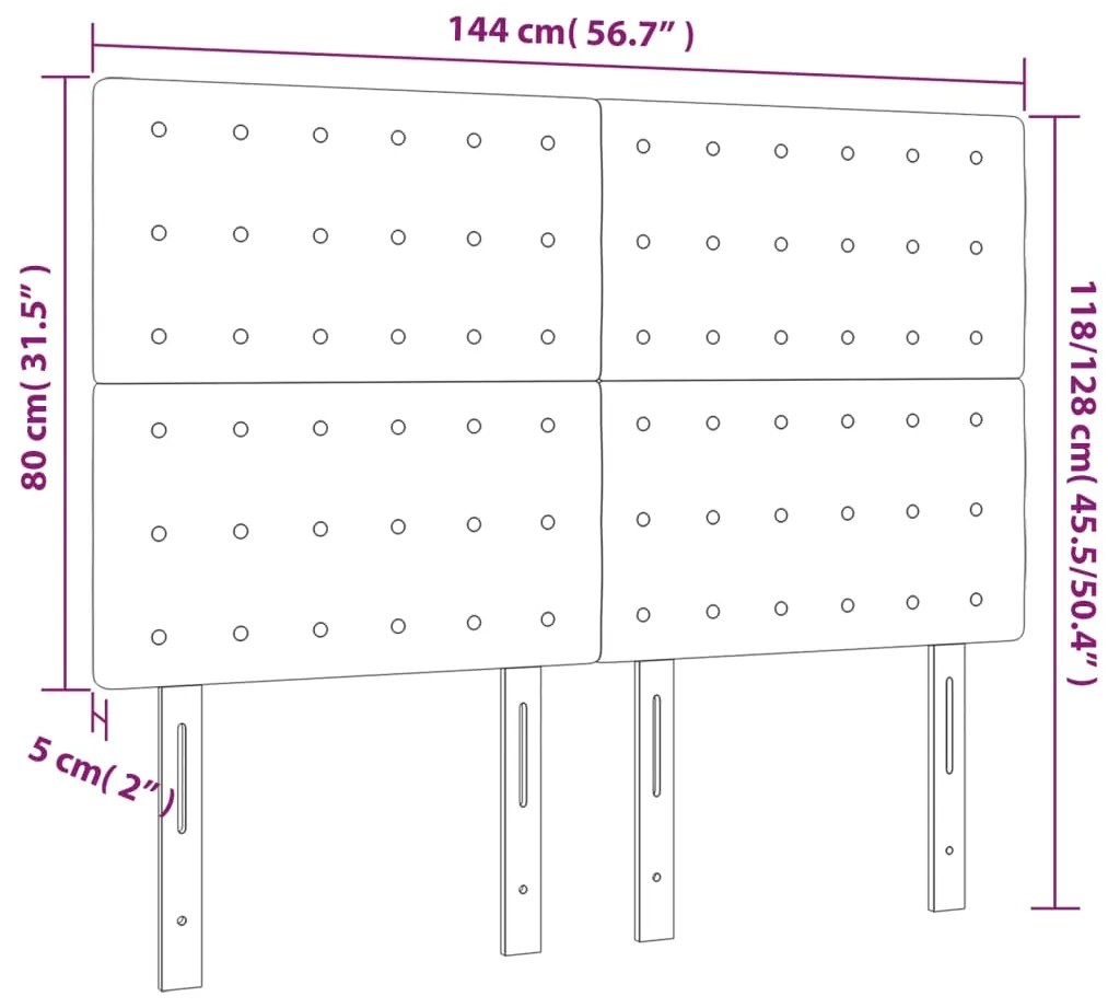 Cabeceira cama c/ LED couro artif. 144x5x118/128 cm cinzento