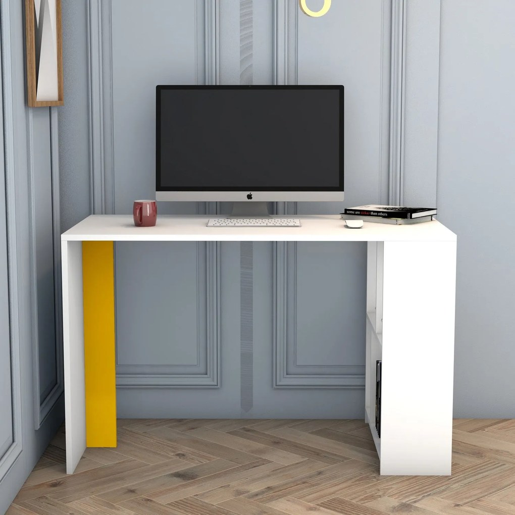 Secretária Lima – Branco/Amarelo – 120x75,4x60 cm