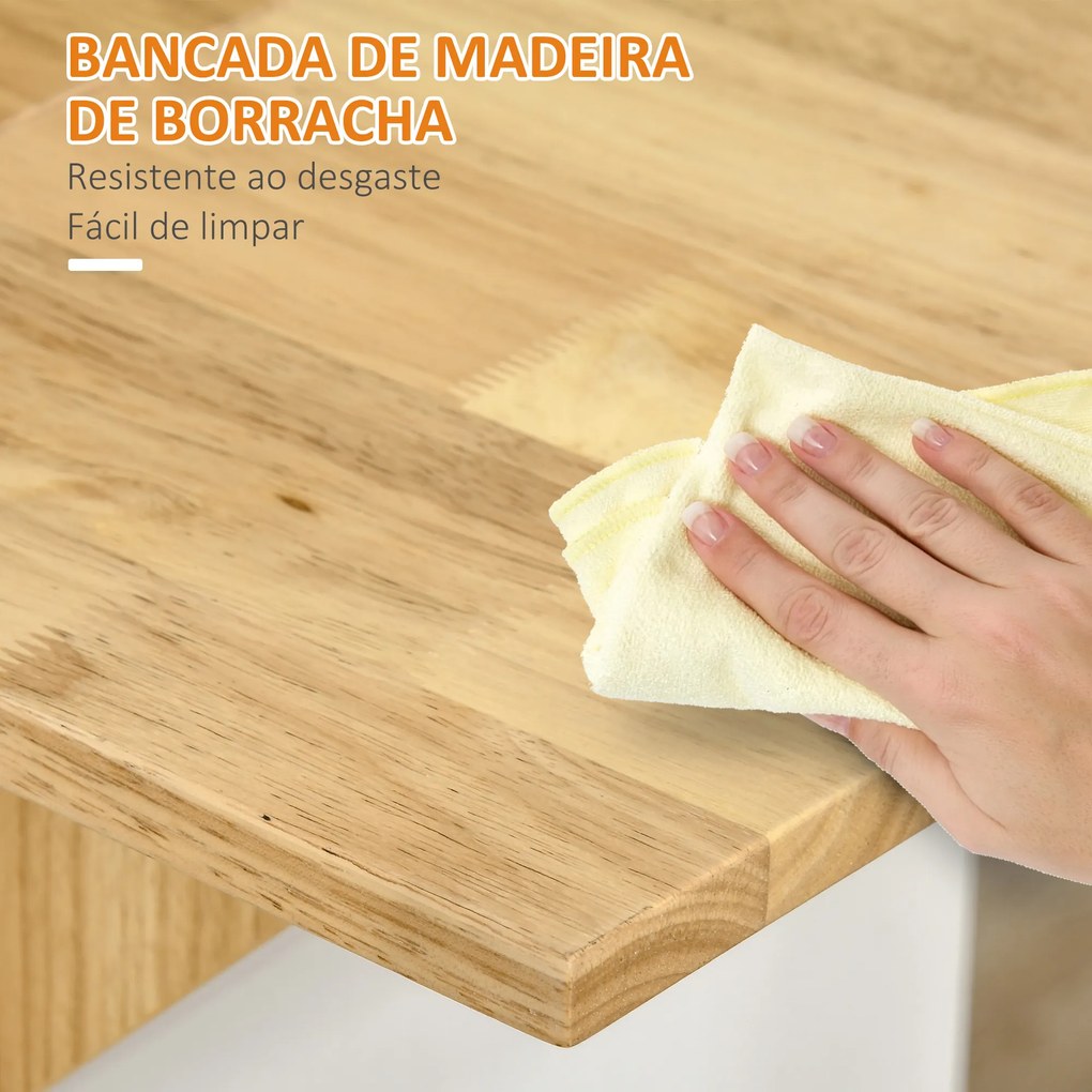 HOMCOM Móvel Ilha de Cozinha Carrinho de Cozinha com Laterais Abatíveis 3 Prateleiras Abertas e Suporte para Facas para Sala de Jantar Restaurante Estilo Moderno 140x55x91cm Carvalho e Branco