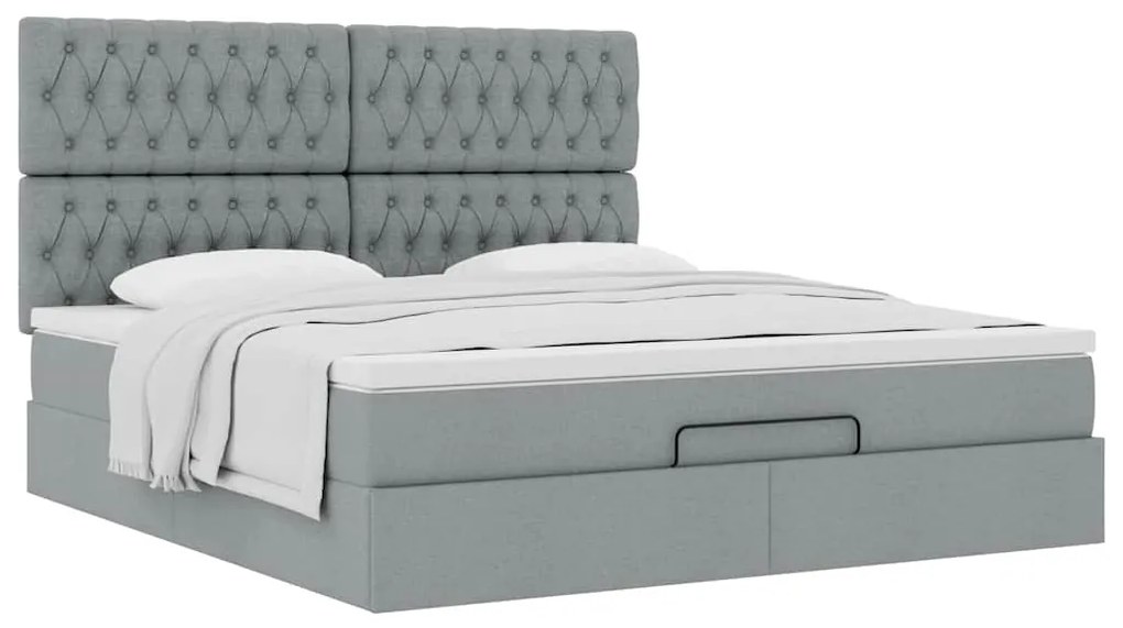 Estrutura cama otomana colchão 160x200 cm tecido cinzento claro