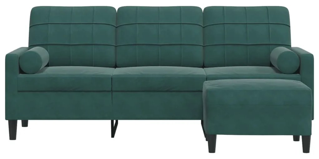 Sofá de 3 lugares com apoio de pés 180 cm veludo verde-escuro