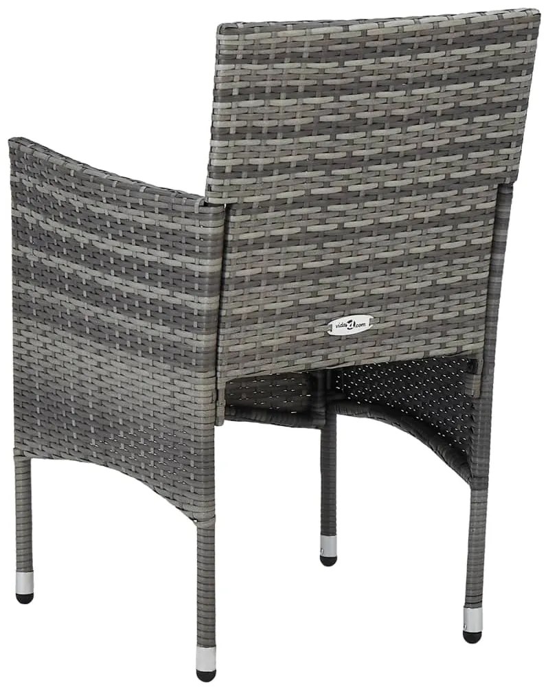 3 pcs conjunto de jantar para jardim vime PE e vidro cinzento