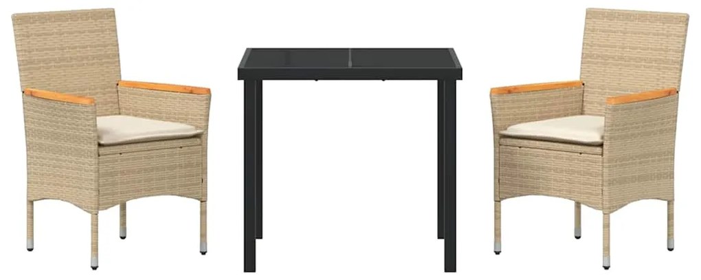 Conjunto de Jantar de Jardim 3 Peças com Almofadas Bege em Rattan Sint