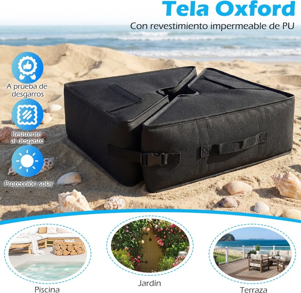 Saco de areia quadrado para base para guarda-sol 47 x 47 x 16 cm, impermeável, abertura diagonal, fivelas, alça dobrável e removível, para pátio, prai