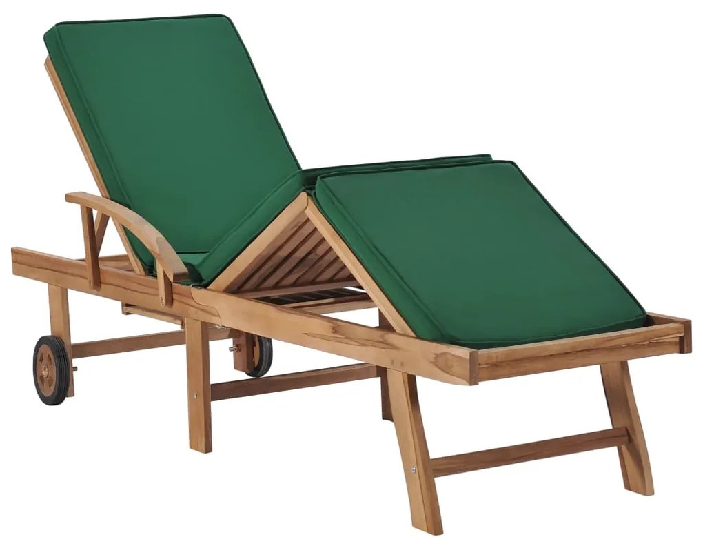 Espreguiçadeiras c/ almofadões 2 pcs madeira teca maciça verde