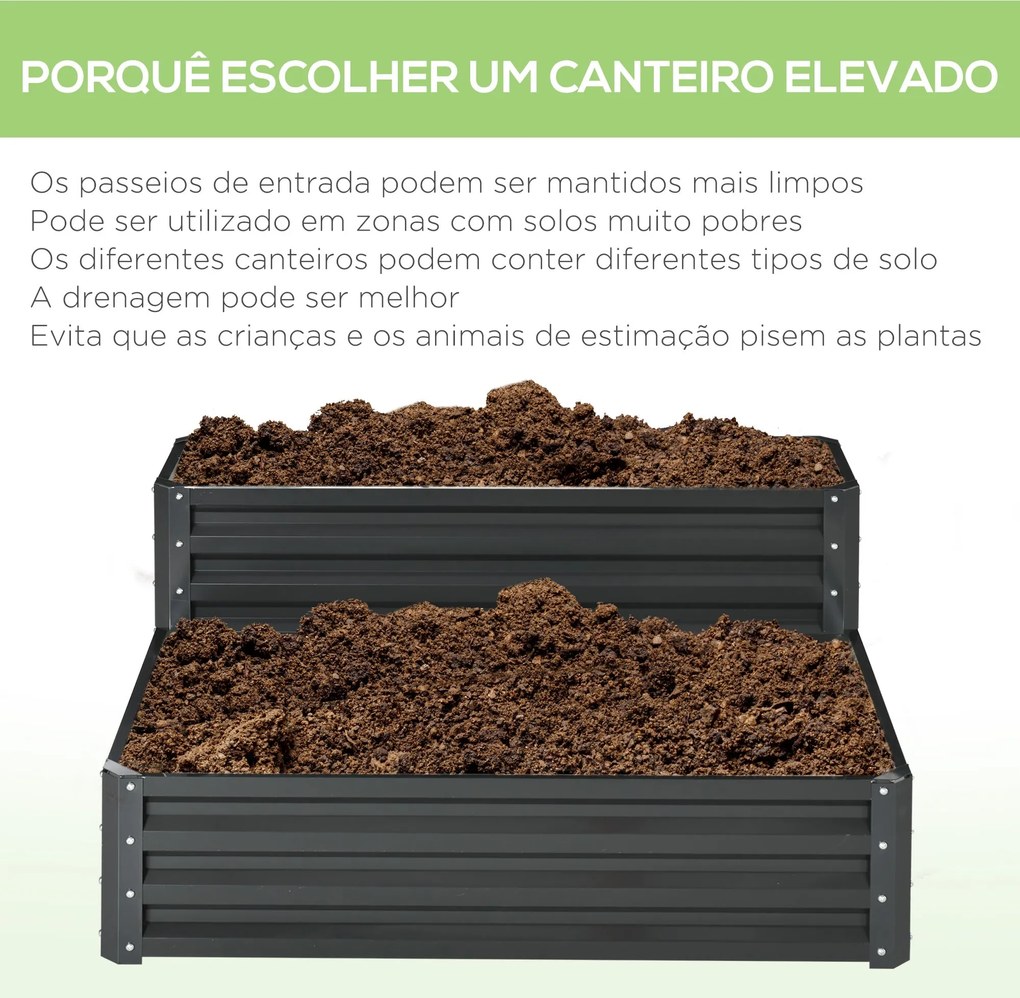 Caixa de Plantio de 2 Níveis Floreira Exterior de Aço com Desenho de E