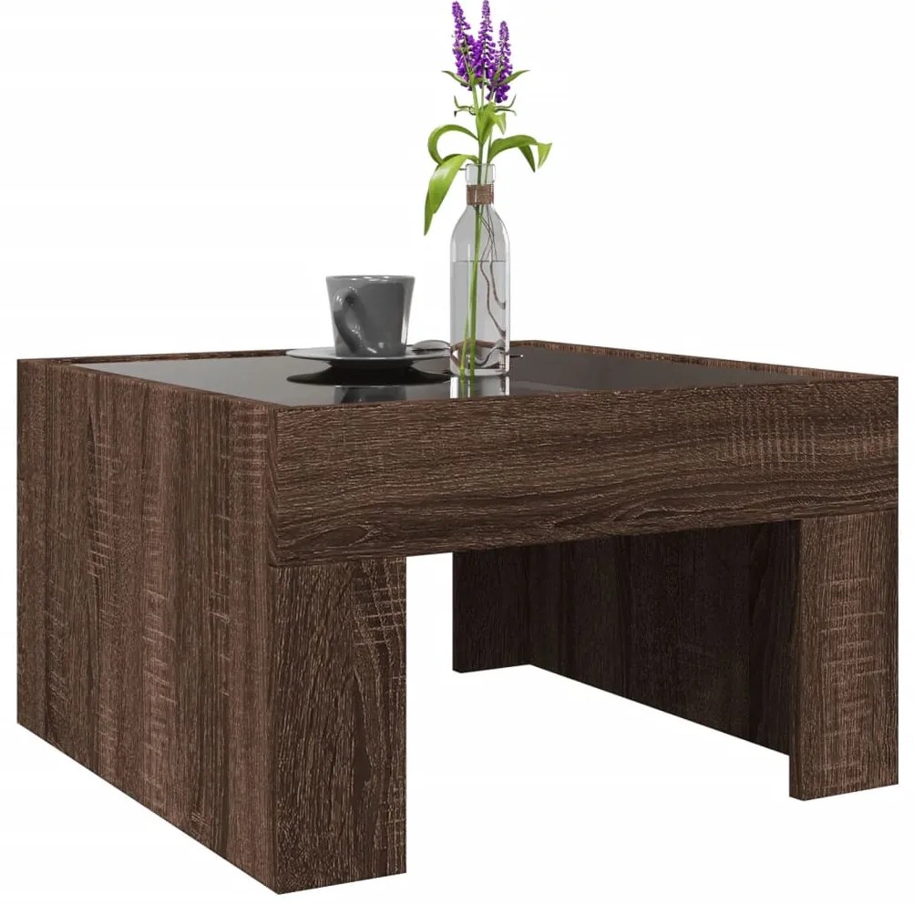Mesa centro luzes LED Infinity 50x50x30 cm carvalho castanho