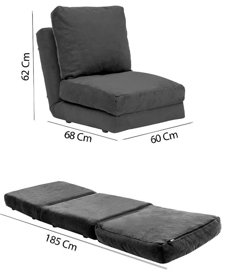 Sofá-Cama Individual Taida – Cinzento – 68x60x26 cm