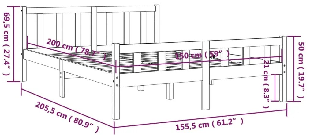 Estrutura de cama king 150x200 cm madeira maciça