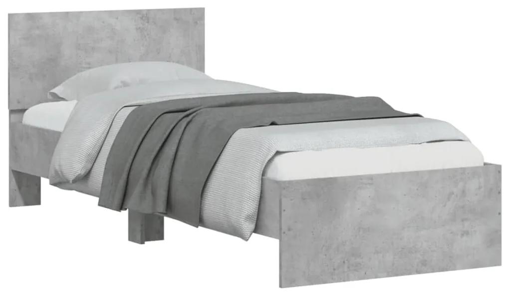 Estrutura de cama c/ cabeceira deriv. madeira cinzento cimento