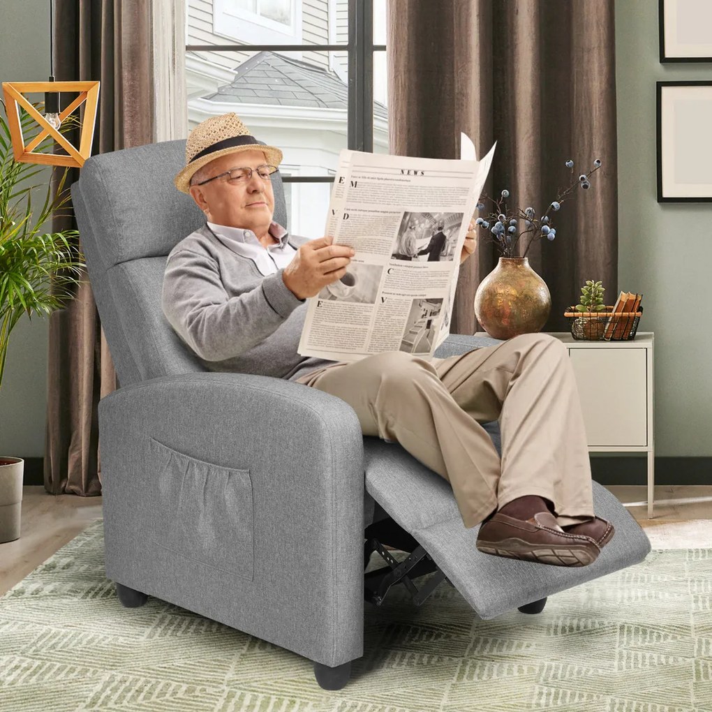 Poltrona Cadeira de braços reclinável com encosto ajustável Sofá moderno para sala de estar Quarto 72 x 68 x 100 cm Cinzento