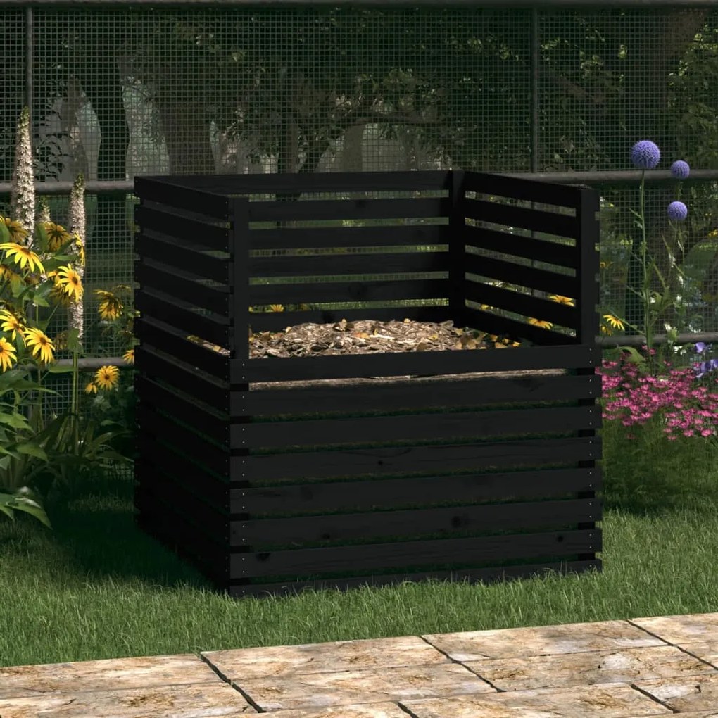 Caixa de compostagem 100x100x102 cm pinho maciço preto