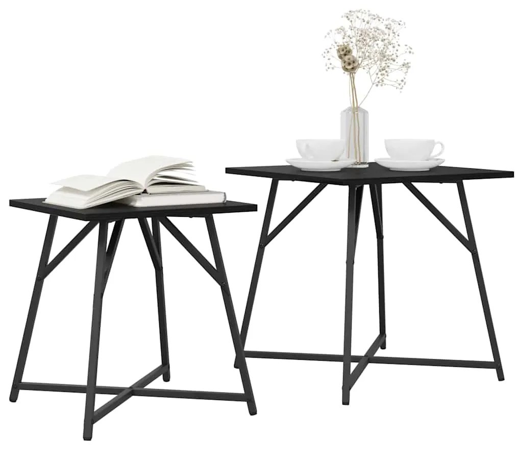 Conjunto de Mesas de Apoio 2 pcs em Madeira de Carvalho Preta e Metal