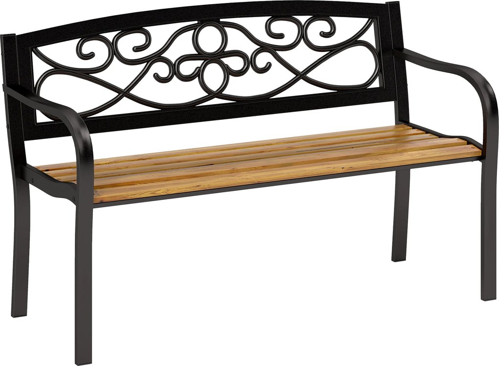Banco de Jardim de 2 Lugares Banco de Exterior com Assento de Madeira e Estrutura de Aço 127x56x80 cm Madeira e Preto