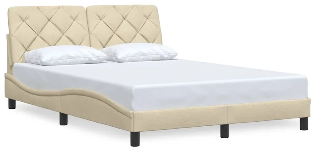 Estrutura de cama sem colchão 140x200 cm tecido cor creme